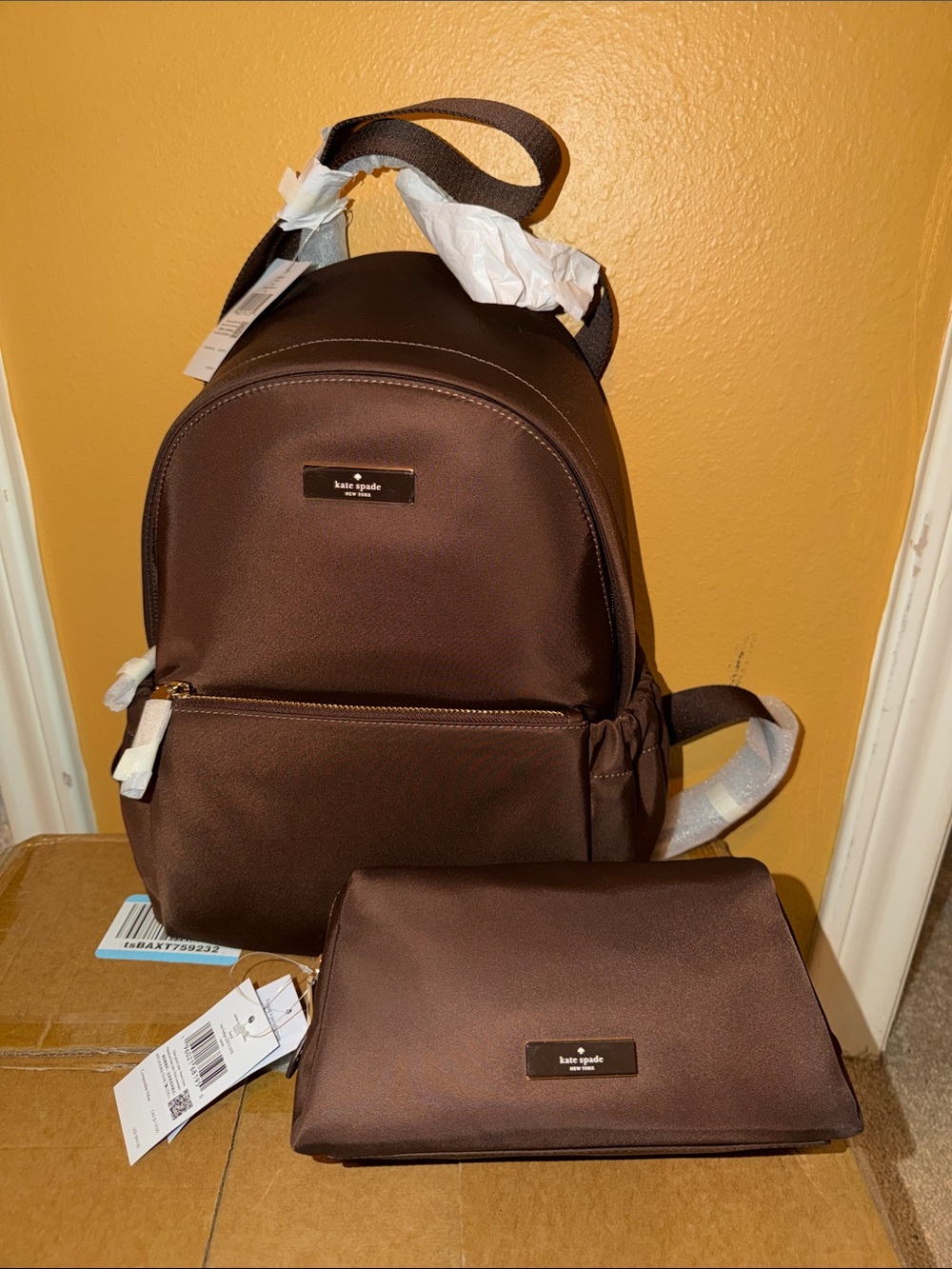 kate spade brown backpack with matching pouch
